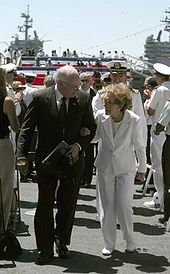 Vice President Cheney escorts former first lady Nancy Reagan at the commissioning ceremony of the USS Ronald Reagan, 2003