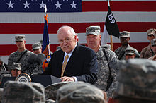 Cheney speaks to US troops at Camp Anaconda, Iraq in 2008