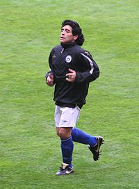 Maradona at the Soccer Aid friendly match in 2006, after losing weight