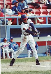 Rodriguez batting as a member of the AAA Calgary Cannons in 1994.