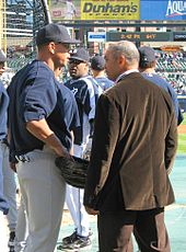 Reggie Jackson talking with Rodriguez during batting practice. Early comparisons between Jackson's postseason career and Rodriguez's were unflattering, but recent comparisons have been very positive.