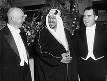 Eisenhower and Vice President Richard Nixon with their host, King Saud of Saudi Arabia, Washington 1957