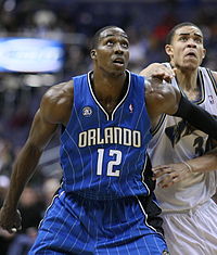 Howard boxes out JaVale McGee of the Washington Wizards.