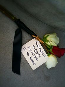 A dedication by a fan at an Alexander McQueen store after McQueen's death.