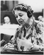 Roosevelt speaking at the United Nations in July 1947.