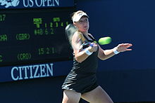 Baltacha whilst winning her first match at the US Open and breaking into the top 50