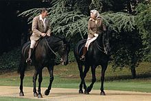 Elizabeth II and U.S. President Ronald Reagan riding at Windsor, 1982