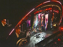 Elton John on stage at the Concert for Diana at Wembley Stadium, London, 1 July 2007