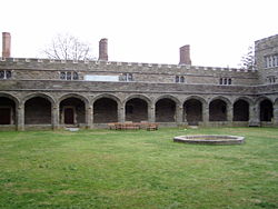 Noether's remains were placed under the walkway surrounding the cloisters of Bryn Mawr's M. Carey Thomas Library