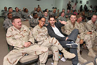Bana with American service personnel in Kuwait during a screening of Star Trek