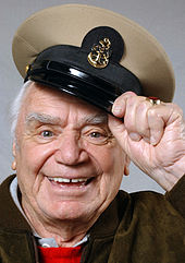 Borgnine wearing a chief petty officer's cap in 2004.