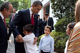 United States President Barack Obama with the family of Mexican President Felipe Calderón in Mexico City on April 16, 2009.