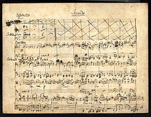 Part of the overture to 'Elijah' arranged by Mendelssohn for piano duet (manuscript in the Library of Congress)