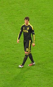 Torres in Liverpool away colours in a UEFA Europa League match against FC Utrecht on 30 September 2010