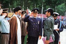 Khamenei with Major General Mansour Sattary (1948–1995) former Commander of Islamic Republic of Iran Air Force.