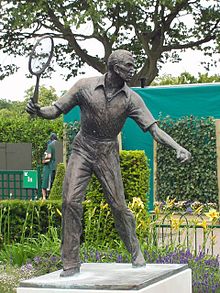 A statue of Fred Perry at the All England Lawn Tennis Club in Wimbledon