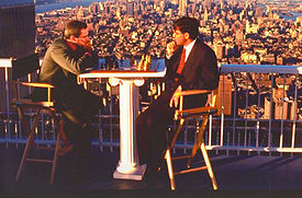 Kasparov and Viswanathan Anand in a publicity photo on top of the World Trade Center in New York