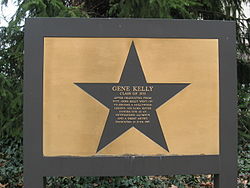 Plaque honoring Gene Kelly at his alma mater, the University of Pittsburgh
