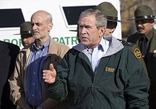 Bush discusses border security with Homeland Security Director Michael Chertoff near El Paso, November 2005.