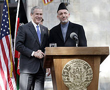 Bush and President Hamid Karzai of Afghanistan appear together in 2006 at a joint news conference in Kabul.