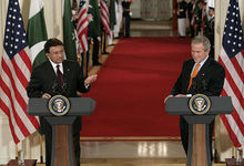 Bush with President Pervez Musharraf of the Islamic Republic of Pakistan in late 2006