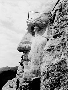 George Washington's likeness under construction on Mount Rushmore