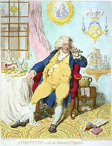 "A Voluptuary Under The Horrors of Digestion," a caricature (1792) by James Gillray from George's time as Prince of Wales.