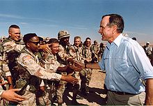 President Bush visited American troops in Saudi Arabia on Thanksgiving Day, 1990