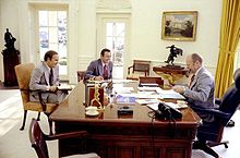 Cheney, Rumsfeld and President Ford in the Oval Office, 1975