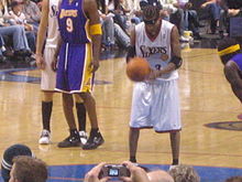 Allen Iverson attempting a free throw against the Lakers