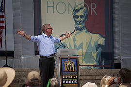 Beck during his religiously-themed speech at the Restoring Honor rally on August 28, 2010.