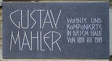 Plaque on Mahler's Vienna apartment, 2-Auenbruggerstrasse. "Gustav Mahler lived and composed in this house from 1898 to 1909"