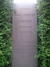 Andersen's gravestone at Assistens Cemetery in the Nørrebro district of Copenhagen.