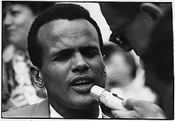 Belafonte speaking at the 1963 Civil Rights March on Washington, D.C