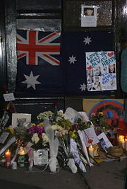 Memorial for Ledger, outside 421 Broome Street, SoHo, Manhattan, 23 January 2008