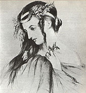 Drawing of Harriet Smithson as Ophelia in Shakespeare's Hamlet