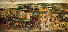 The meeting of Francis I and Henry VIII at the Field of the Cloth of Gold in 1520