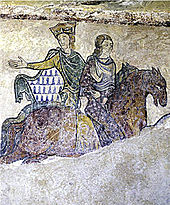 A 12th or 13th century wall painting, possibly depicting the imprisonment of Eleanor and her daughter Joan in 1174