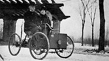 Mr. & Mrs. Henry Ford in his first car, the Ford Quadricycle