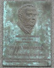A plaque in Poznan honoring Herbert Hoover.