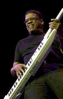 Hancock playing a Roland AX-7 keytar, at The Roundhouse, Camden, London, 2006