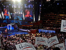 Clinton speaks during the second night of the 2008 Democratic National Convention in Denver, Colorado.