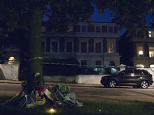 Tributes outside Amy Winehouse's home at Camden Square on the evening of her death on 23 July 2011