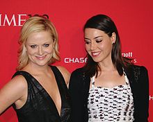 Poehler with Parks and Recreation co-star Aubrey Plaza at the 2012 Time 100 gala