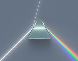 Illustration of a dispersive prism decomposing white light into the colours of the spectrum, as discovered by Newton
