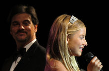 Evancho with conductor John Mario Di Costanzo at her concert with Tony Bennett at Ironstone Amphitheatre in August 2012