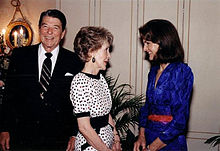 Jackie in 1985 with the President and First Lady, Ronald and Nancy Reagan