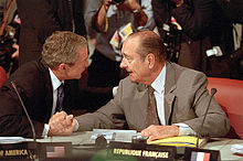 Chirac and George W. Bush during the 27th G8 summit, 21 July 2001.