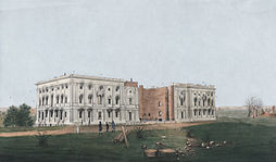 The unfinished United States Capitol was set ablaze by the British on August 24, 1814.