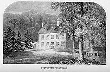 Steventon rectory, as depicted in A Memoir of Jane Austen, was in a valley and surrounded by meadows.[21]